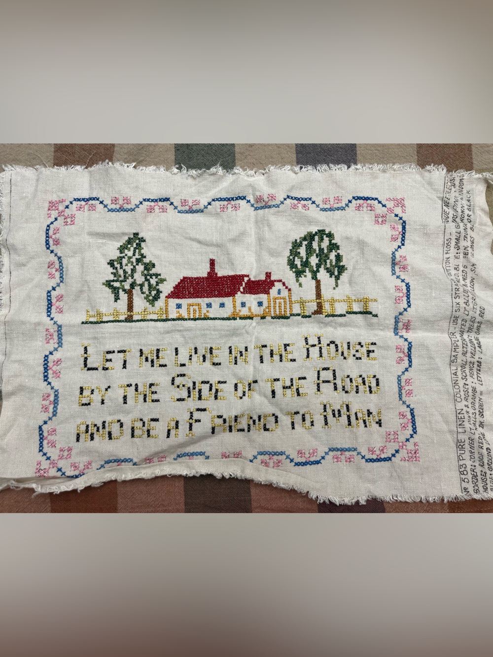 Vintage sampler unframed